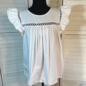 EUC La Ven Cotton Boho Ruffled Eyelet Blouse